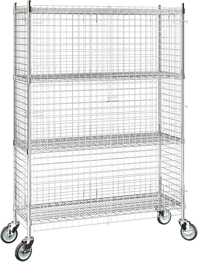 18"x48"x70" Metal Wire Chrome Security Heavy Duty Commercial NSF Certified Storage Unit | Mobile Wire Security Cage Kit