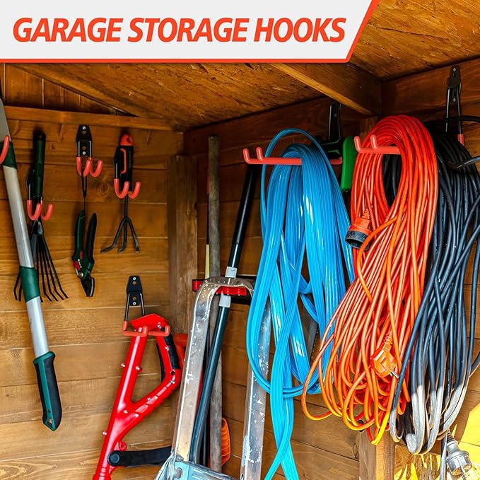 20 Pack Heavy Duty Garage Hooks,Solid Steel Wall Mount Hangers,with Anti-Slip Coating,for Hanging and Organising Ladder,Bike,Ropes,Broom,Garden,Yard and Power Tools