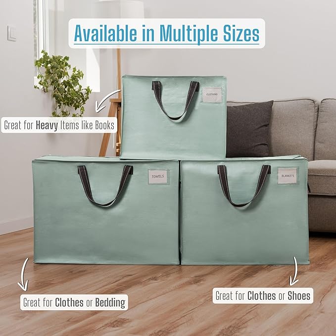 VENO 4 Pack Heavy Duty Moving Bags, Storage Bags, Packing Supplies, Top Zipper, Storage Totes for Camping, Clothes, Bedding, Comforters, Pillows (13 Gallon Light Green, 4 Pack)