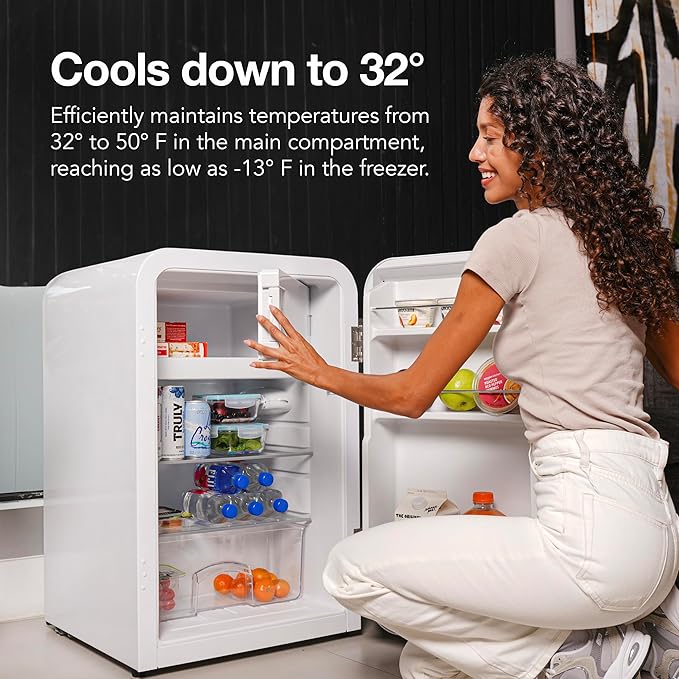 Cooluli Curve 3.8 cu ft Mini Fridge with Freezer - Small Refrigerator for Bedroom, Office, Dorm Room (White, 3.2 cu.ft Refrigerator, 0.6 Freezer)