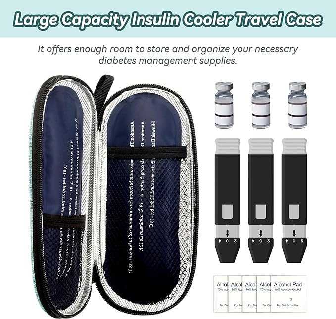 Insulin Cooler Travel Case, Medication Diabetic Cool Organizer Bag with 2 Ice Packs for Daily Life and Trip Use, Green