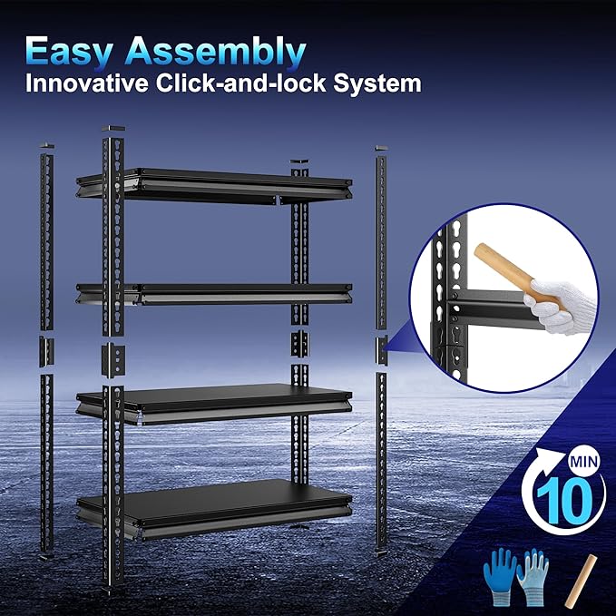 Heavy Duty Garage Shelves - 36''W 1,400Lbs Steel Metal Adjustable Utility Industrial Storage Shelving Rack Units for Warehouse Basement 4 Tier Black 35.4" W x 15.7" D x 66" H