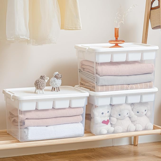 Citylife 32 QT Stackable Toy Storage with Building Baseplate Lid and Removable Tray Tool Box Organizer Storage Bins with Lids for Organizing Bead, Tool, Sewing, 2 Packs