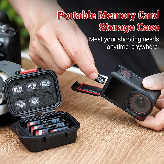 12 Slots Portable Memory Card Case,IP67 Waterproof Travel Camera SD MicroSD Memory Card Holder Storage Carrying Case for 6 SD SDXC SDHC CFexpress Type A Cards & 6 TF MSD Cards with Vertical Design