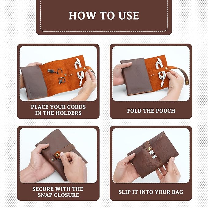 ROGUE WALLET Handcrafted Genuine Leather Tech Organizer - Spacious Phone Cord Organizer, Wide Storage Pockets - Durable & Easy to Maintain Cable Storage Bag for Everyday Use (Brown)