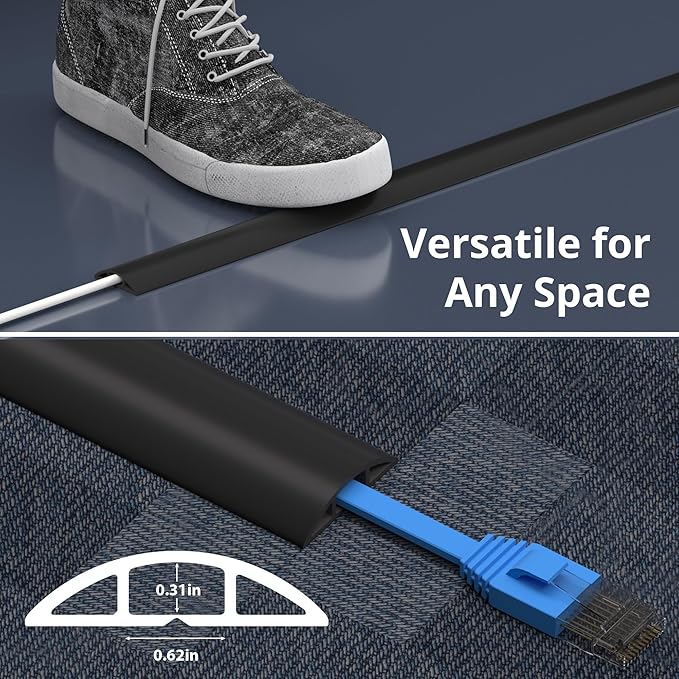 ZhiYo 5.6ft Cord Covers for Wires on Floor, Cord Hider Floor Hide Extension Cords, Soft PVC Cable Cover Cable Protector, Wire Cavity W0.62in H0.31in, Gray