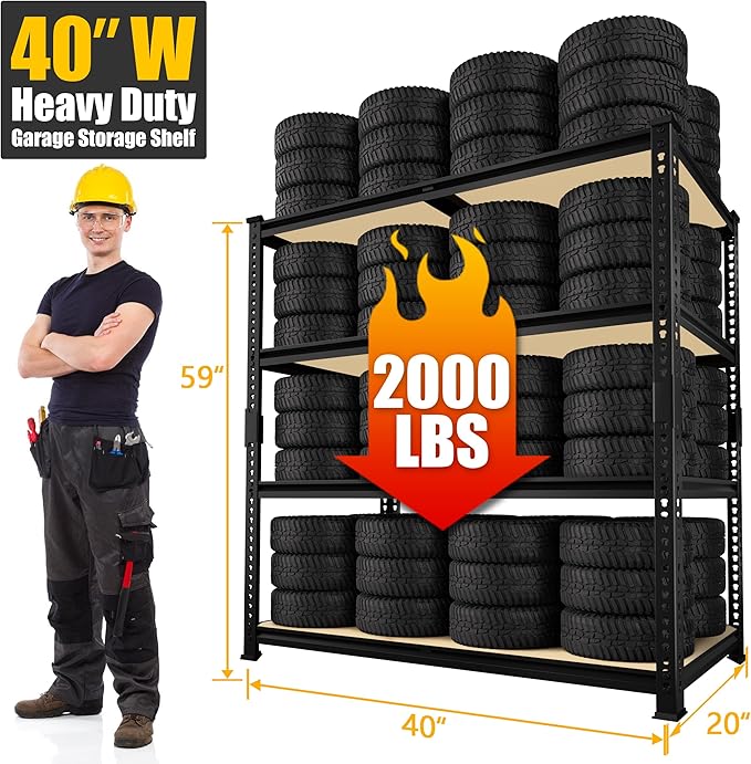 PrimeZone 40" W x 20" D x 59" H Heavy Duty Storage Shelves, 4 Tier Adjustable Garage Shelving Unit, Metal Organizer Shelf Utility Rack for Warehouse Pantry Closet Kitchen, Black, 4 Pack