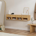 Farmhouse Floating nightstands Set of 4, Small Wall Mounted Storage Cabinet with Drawer Open Shelf, Wood Bedside End Table for Bedroom, Living Room, Natural Oak