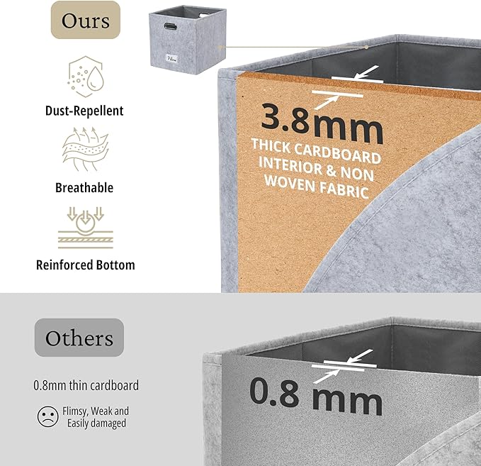 DECOMOMO Felt Storage Bins, 13 inch Cube Storage Bins with Labels for Organization (Cube 13" / 6pcs, Light Grey)