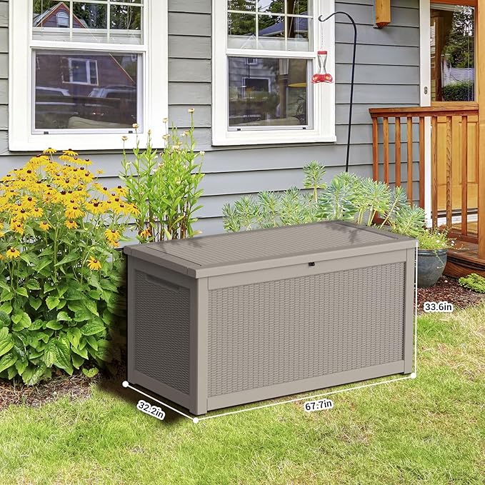 DRATO 320 Gallon Deck Box, Outdoor Large Waterproof Resin Storage Box with Lockable Lid for Patio Cushions, Gardening Tools（Gray，320 Gallon）