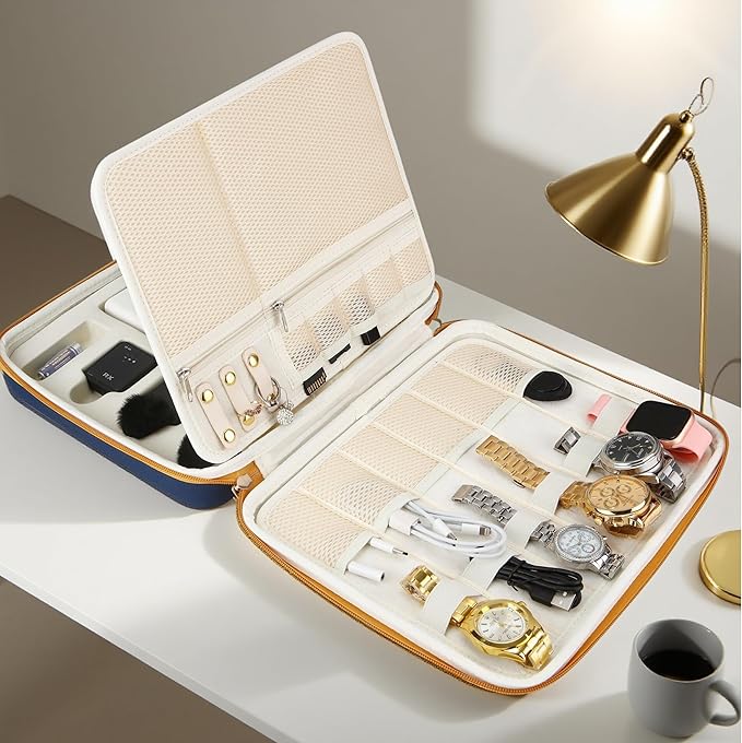Essential Electronics Travel Organizer Case, Tech Accessories Travel Pouch for Power Bank, Chargers, Tablet, SD card, Cables, Wireless go II mic, DJI Mic, Mouse, Glasses, Watch, Earrings, Documents