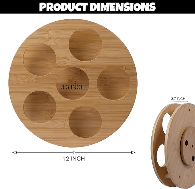 KOKO G Premium Bamboo Rotating Water Bottle Organizer – 360° Wooden Cup Holder Rack Fits 7 Tumblers (40oz/30oz/20oz) – Space-Saving Cabinet & Countertop Storage, Easy to Assemble