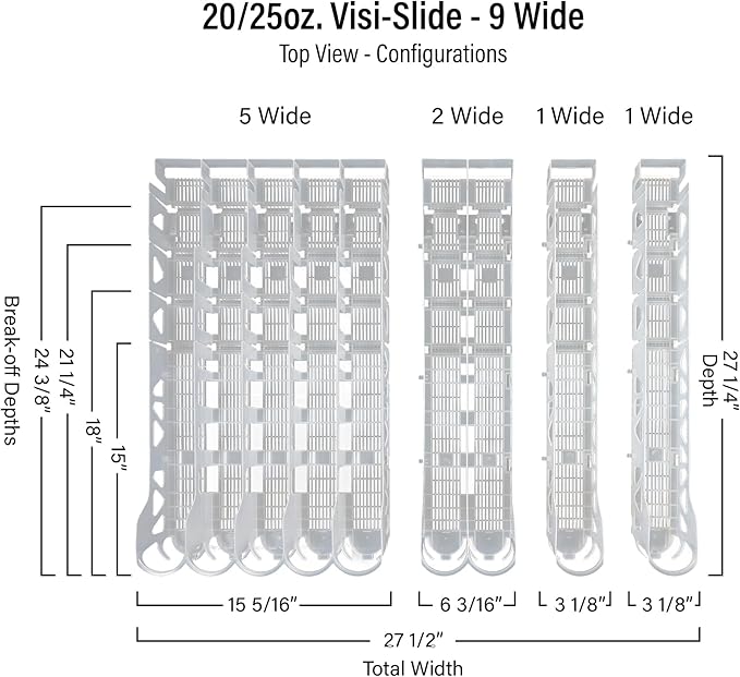 Visi-Slide 20oz Soda Beverage Dispenser - Gravity Fed Glide for Angled Shelves for Coolers, Commercial Refrigerators, Cold Vaults (Pack of 2) Drink Dispenser and Organizer for Cans, Bottles and More