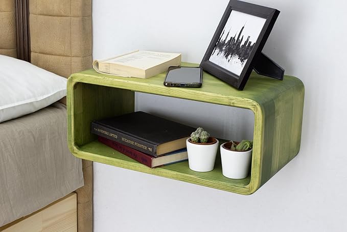 Floating Nightstand Wooden, Bedside Table, Nightstand Shelf, Handmade, Wall Mounted Bedside Shelf, Minimalist and Unique Style (Jakarta)