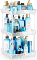 3 Tier Lazy Susan Bathroom Countertop Organizer, 360° Clear Rotating Square Storage Tray, Cosmetics and Perfume Organizer, Spinning Storage Tray Vanity Organizer Shelf for Bathroom Cabinet, Kitchen