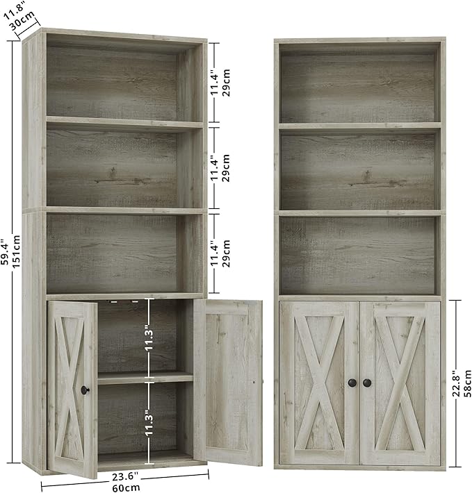 IRONCK Industrial Bookshelves and Bookcases with Doors 11.8 in Depth Set of 2 Floor Standing 5 Shelf Display Storage Shelves Bookcase Home Decor Furniture for Home, Office, Living Room, Bedroom