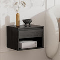 Floating Nightstand, Wall Mounted Bedside Table with Storage Drawer and Open Shelf, Modern Night Stand withHandless Design for Living Room, Bedroom, Dorm, Black