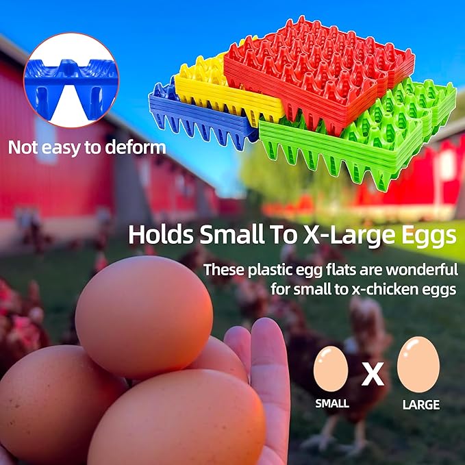 4-Pack Plastic Egg Tray Egg Crate, 30-Egg Flats for Home Chicken Farmers, Stackable & Durable, Great for Storing, Sorting & Shipping, and Reusable (4-Pack Red)