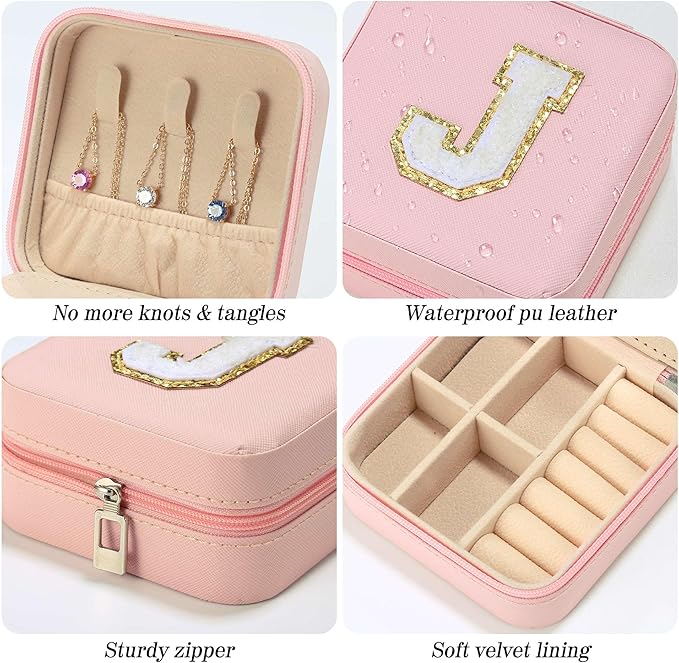 Parima Travel Jewelry Organizer for Women | Necklace, Earring, Ring Organizer | Women's Travel Gifts - Letter I, Pink