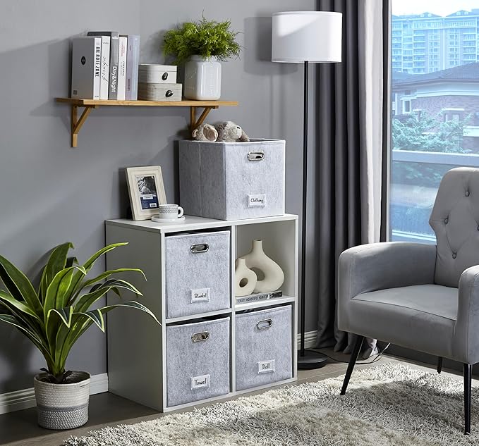 DECOMOMO Felt Storage Bins, 13 inch Cube Storage Bins with Labels for Organization (Cube 13" / 6pcs, Light Grey)