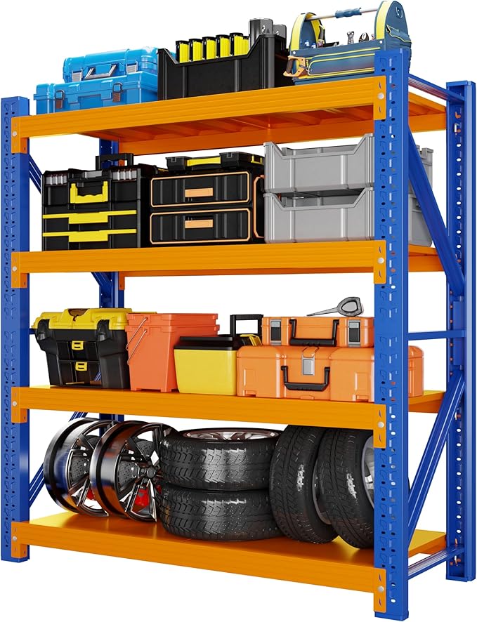 5000LBS Heavy Duty Garage Shelving 59" W Garage Storage Shelves 4-Tier Metal Adjustable Shelf Unit Storage Rack for Basement Supermarket Warehouse 59" W x 24" D x 78" H Blue-Orange