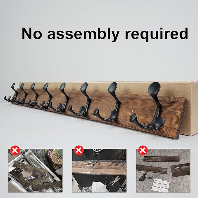 SKOLOO 43-Inch Wood Coat Rack Wall Mount with 8 Triple Hooks - Ideal for Family Entrances, Classrooms, and Pet Supplies Storage - Perfect Coat Hooks for Wall,Charred Golden Brown