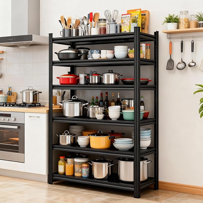 Metal Shelving, Garage Shelving Unit and Storage,Adjustable Storage Shelves, 3000LBS Storage Steel Shelving, for Kitchen Warehouse Pantry Commercial Use, Basement (78in×48in×24in-6 Tier)
