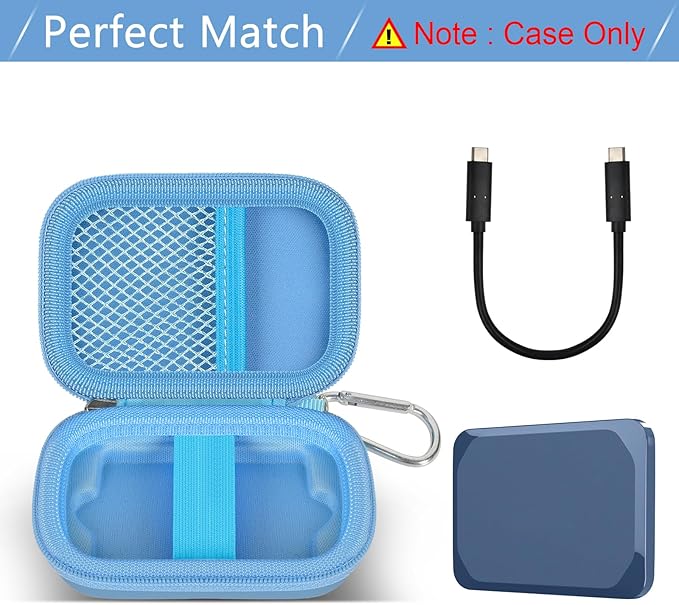 Carrying Case Compatible with Crucial X10/ X9 Pro 4TB/ 2TB/ 1TB Portable SSD, External Solid State Drive Hard Storage Holder Bag Fits for USB-C Cable (Box Only) (Sea Blue)