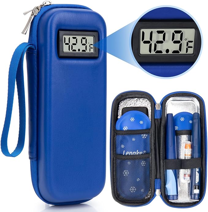 Insulin Cooler Travel Case TSA Approved, Temperature Display Insulin TravelCase, Portable Insulin Pen Cooler Travel Case for Insulin Ice Pack, Travel Diabetic Supplies (Blue)
