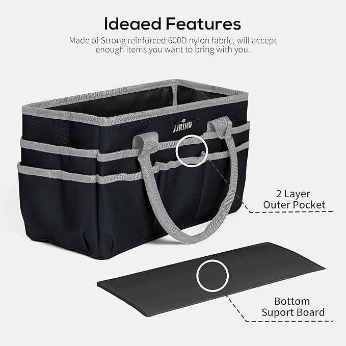 Jjring Craft and Art Organizer Tote Bag - 600D Silver Nylon Fabric Art Caddy with Pockets - for Art, Craft, Sewing, Medical, and Office Supplies Storage