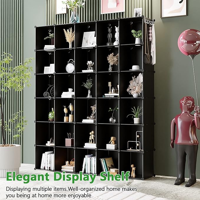 C&AHOME Cube Storage Organizer, 30-Cube Shelves Units, Closet Cabinet, DIY Plastic Modular Book Shelf, Ideal for Bedroom, Living Room, Office, 60.6" L x 12.4" W x 72.6" H Black UPCS30H