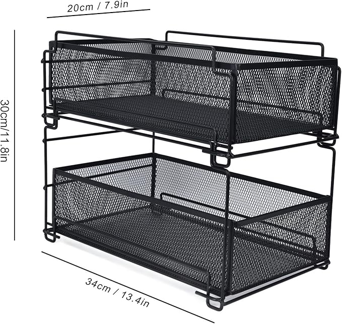 Cupboard Organiser, 2 Tier Under Sink Storage Organiser, Kitchen Storage Drawer Basket Rack Multilayer Kitchen Shelf Sliding Under Sink Drawer