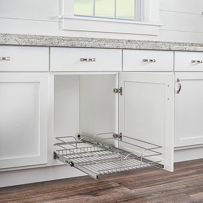 Rev-A-Shelf Kitchen Cabinet Pullout Shelf and Drawer Organizer Slide Out Pantry Storage Basket in Multiple Sizes, 18 x 22 In, 5WB1-1822CR-1