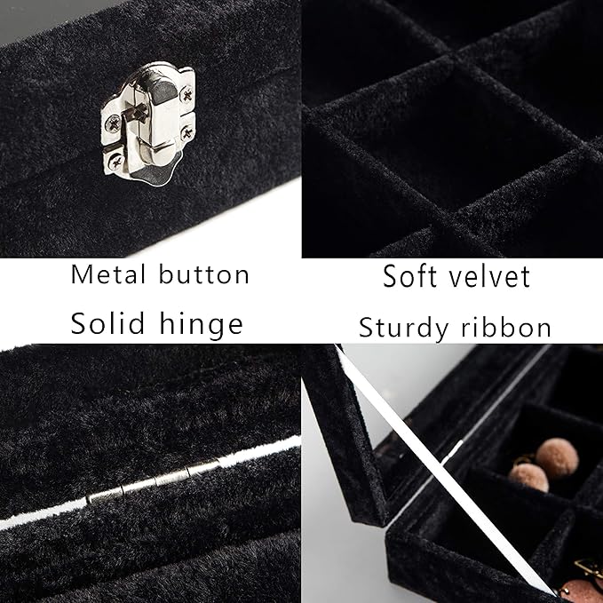 Frebeauty 24 Grid Earring Holder Organizer Tray, Jewelry Organizers and Storage for Drawer,Velvet Jewelry Display Storage for Earrings,Rings,Studs,10.5 x 6.5 x 1.2 Inches Gift for Women (Black)