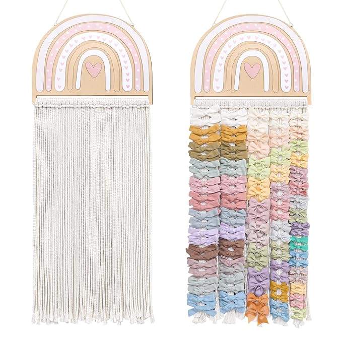 POVETIRE Headband Holder Bow Holder for Girls Hair Bows,Rainbow Hair Accessories Organizer Storage Wall Hanging Display for Nursery Toddler Girls Room (Rainbow)