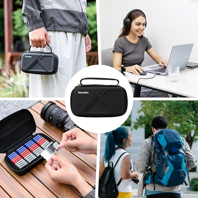 EVA PU SD Card Case with 40 PCS Individual Plastic Memory Card Holder for 40 SD SDXC SDHC Cards,Dual Protect Water-Resistant Anti-Shock SD Card Carrying Case Organizer with Handle & Labels