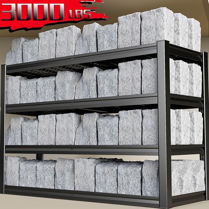 62" Wide Heavy Duty Garage Shelving Units, 4-Tier Deep Storage Shelves,Black Metal Garage Shelves,Steel Shelf,Large Storage Rack,Industrial Shelving for Shop, 62" W x 27" D x 62" H