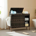 Laundry Hamper with Lid, 130L(34.4 Gal) Rattan Laundry Hamper 3 Section with 50L (13.2 Gal) Storage Shelf, Wicker Woven Laundry Sorter Basket with 4 Liner Bags and Handles, Brown GLH003BR