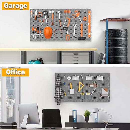 Pegboard Smith Metal Pegboard Panels 12" x 24", 4 Pack Black Wall Mounted Tool Organizer Boards, Heavy Duty Tool Storage Peg Board for Garage, Workbench, Office, Fits 1/4" Peg Hooks