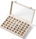 48 Grid Earring Organizer and Storage: Velvet Jewelry Tray with Lid, Jewelry Box for Studs, Earrings, Rings, Necklaces, Dresser & Vanity, Earrings Case for Girls, Women, Beige