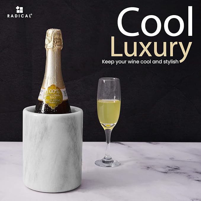 Radicaln Marble Wine Chiller 6.5" Inches White Handmade Insulated Cooler For Champagne - Wine Chiller & Beverage Coolers For Bar Accessories - Wine Bottle Cooler Holder for Christmas Decor