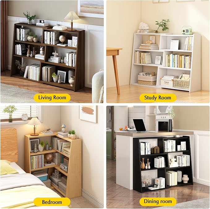 IOTXY Wooden Extendable Shelf Bookcase - 3-Tier Ladder Low Short Bookshelf for Small Space or Corner, Black, S