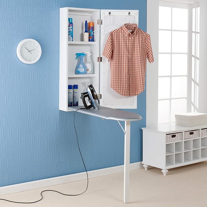 SEI Furniture Wall Mount Fold Out Ironing Center, White, 16 W x 7 D x 42 H (inches) (HZ3480)