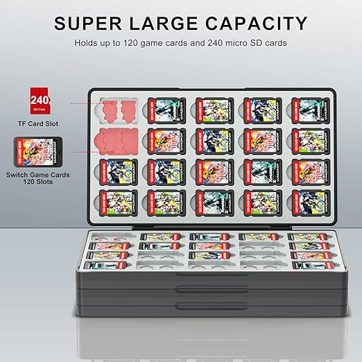 iPLYGAM Switch Game Case for Nintendo Switch 2/Switch/OLED/Lite with 120 Slots and 240 Memory Micro SD Card Storage, Portable Travel Switch Game Holder Organizer, Game Card Protective Festival Gift