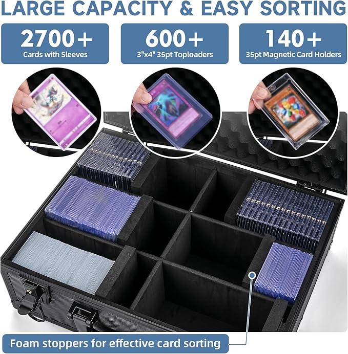 Trading Card Storage Box for 3" X 4" 35pt Toploaders 600+, Sturdy Secure Large Capacity Hard Case with 6 Foam Stoppers, Fits Toploader Magnetic Holders MTG Baseball Sports Card Storage Box Case