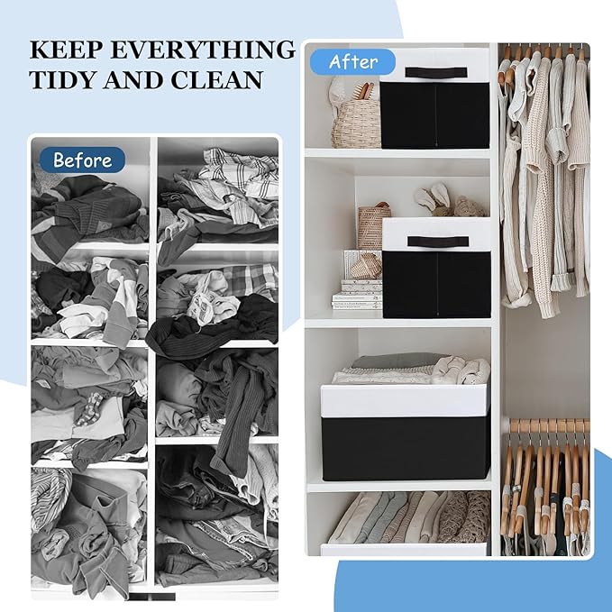Criusia Large Storage Bins for Shelves 4 Pack, Closet Storage Baskets for Clothes Blanket Beddings Towels, Collapsible Fabric Closet Organizer Bins with Handles/ Laundry Room Organization