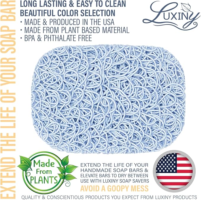 Soap Savers for Bar Soap & Shampoo Bar Holder, American Made by Luxiny, Lifts Soap in Soap Dishes & Shower Soap Holders – Bars & Soap Lasts Longer - Made from Plant Materials (Sky Blue 2 Pack)