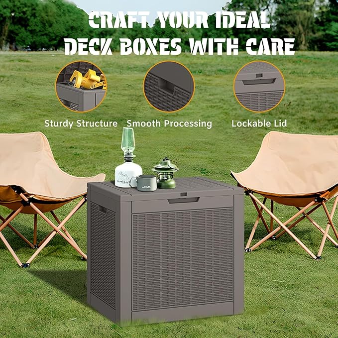 NUNU LAB 30 Gallon Outdoor Storage Box Waterproof, Outside Package Delivery Deck Boxes with Lockable Lid, Backyard Storage Bin For Garden Tools, Patio Cushions Accessories, Gray