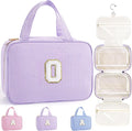TOPEAST Travel Toiletry Bag for Women - Hanging Toiletry Bag Makeup Bag, Portable Toiletries Cosmetic Bag, Airplane Travel Essentials - Letter O, Purple