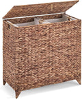 Handwoven Large Laundry Hamper with Lid and 2 Removable Liner Bags, Heightened Feet Natural Hyacinth Clothes Hamper,Wicker Laundry Basket for Clothes and Towels